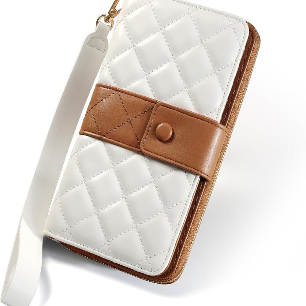 Leather Wallet Women RFID Blocking Large Capacity Travel Purse Beige Brown